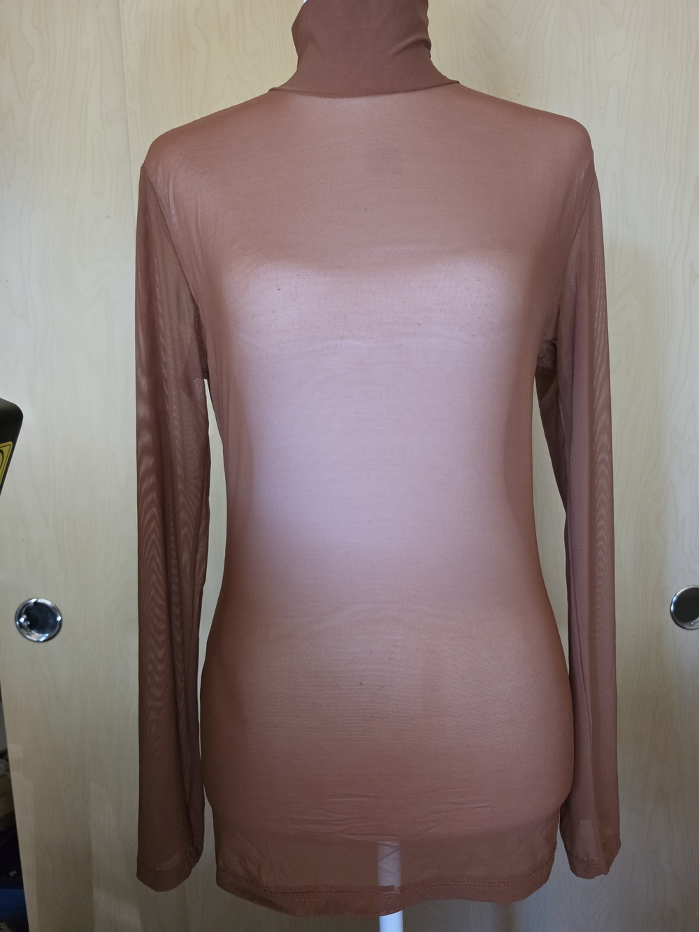 Kikiriki Sheer Mesh Turtleneck Top Rust Brown Long Sleeve Size L
